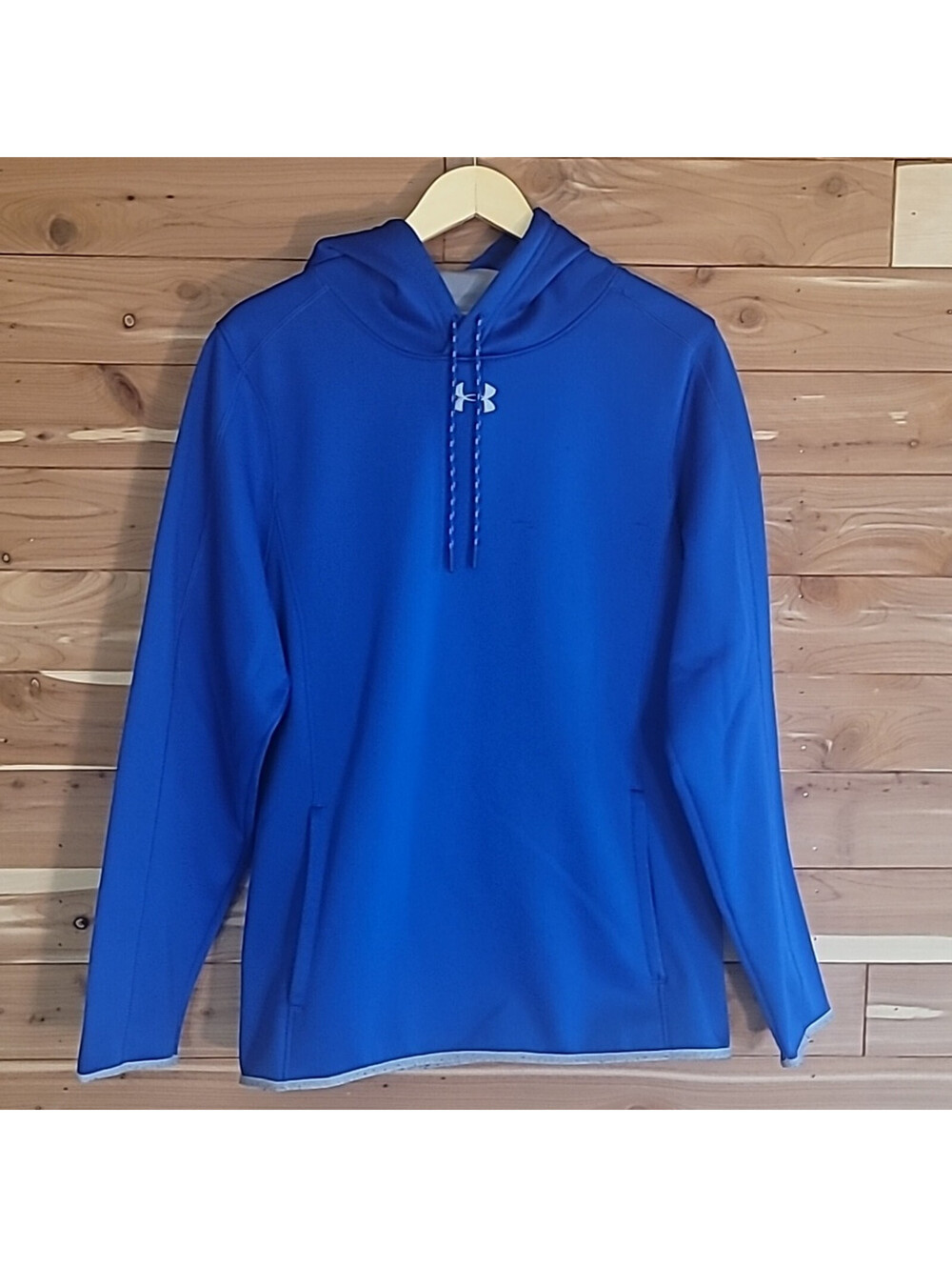 Under Armour Dri-Fit Fleece Hoodie, Size S, Blue, Gray, Pockets, Drawstring